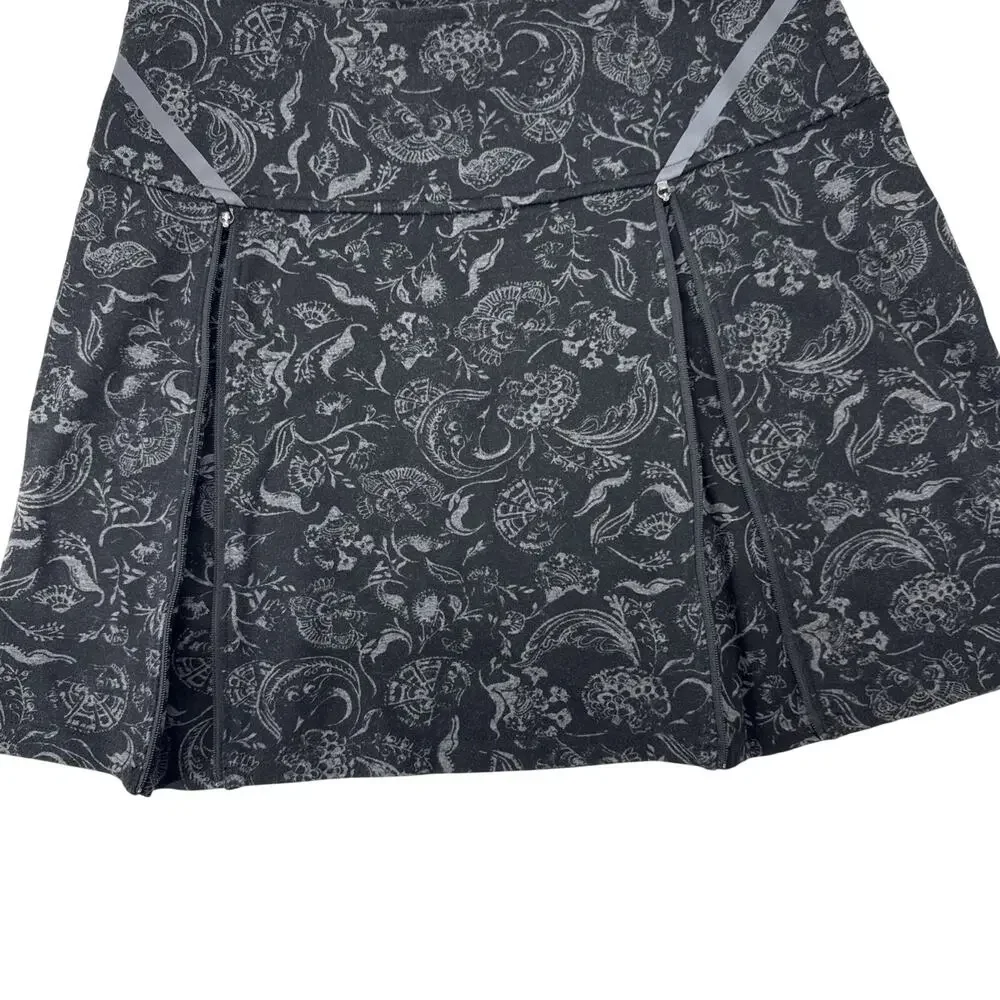 Title 9 Black Gray Floral Printed Skirt Zip Pleat Tennis Pickleball Skirt Sz‎ S